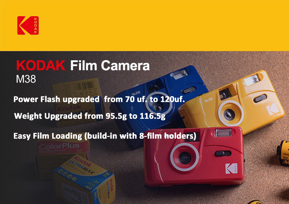 KODAK Vintage Retro M38 Ungrade M35 35mm Reusable Film Camera Yellow / Classic Blue / Flame Scarlet