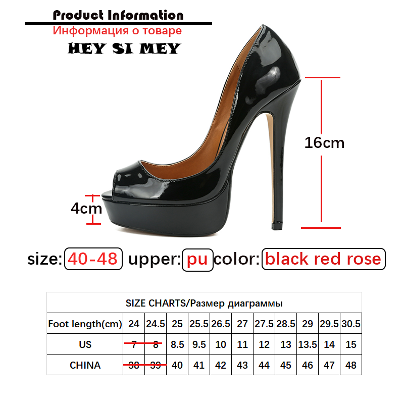 Hey Si Mey Luxury Sexy Open Toe Platform Pumps Women Shoes Fashion Female High Heels Large Size 45 48 Black Red Women Heels