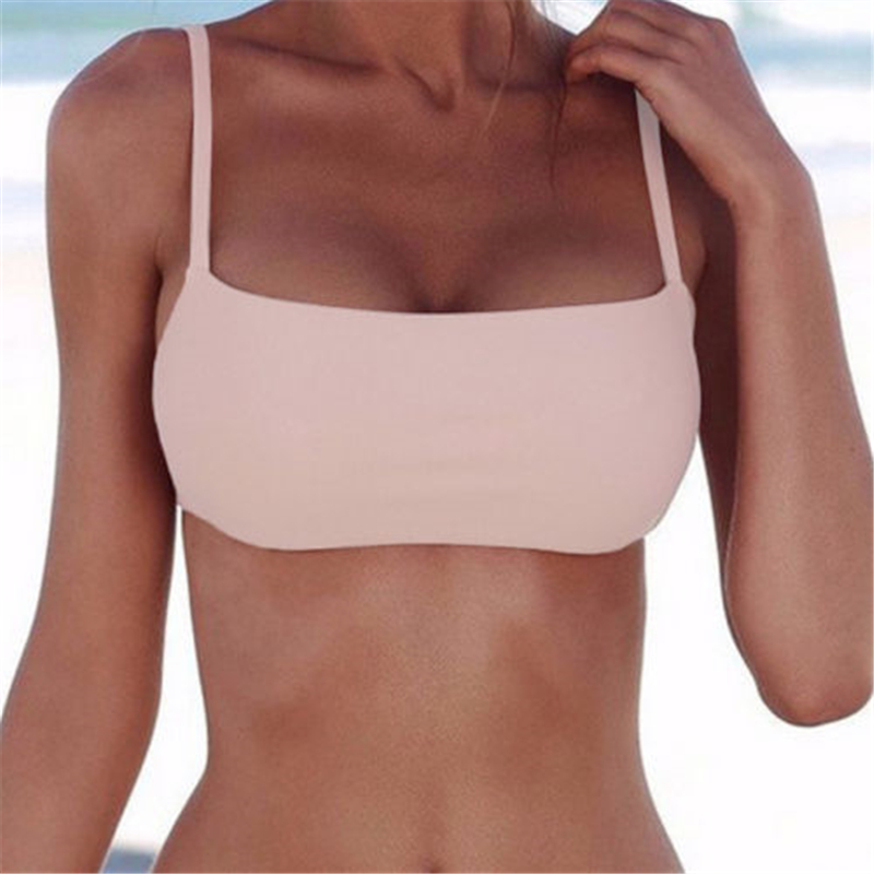 Sexy Women Bikinis Top Two Piece Separate Female Solid Swimsuit Push Up Padded Bra Beachwear Bathing Suits Swimming Suit