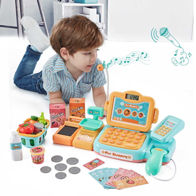 24PCS Pretend Play Toys Supermarket Electronic Cash Register Checkout Counter Shopping Toys for Children's Role Play Game