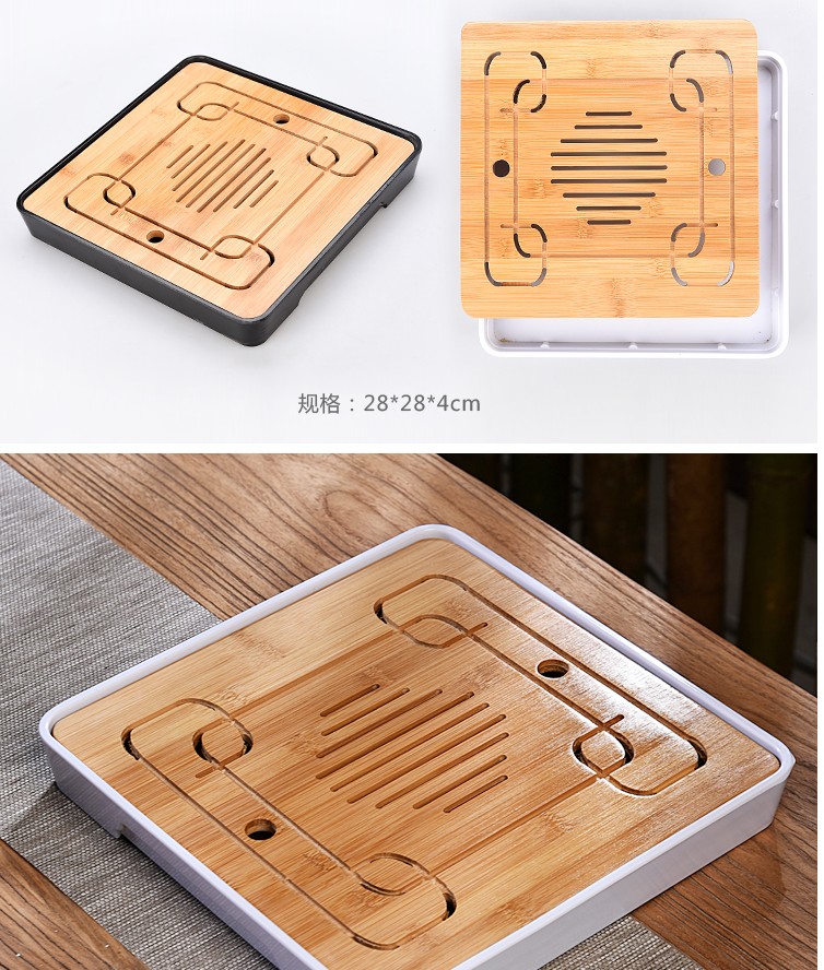 Chinese Kung Fu Tea Set Tray Bamboo +Melamine Tea Tray Tea Accessories Water Storage Tea Board Tools Tea Serving Teapot Tray Set