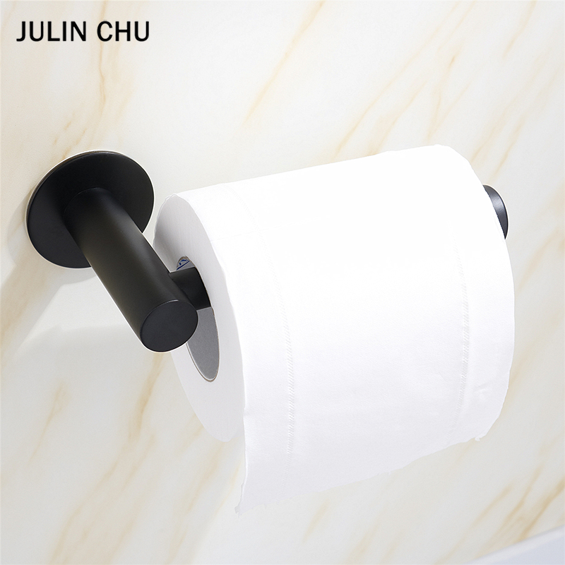 Black WC Paper Holder 304 Stainless Steel Nail/ Adhesive Bathroom Lavalory Toilet Paper Towel Holder Tissue Roll Rack Creative