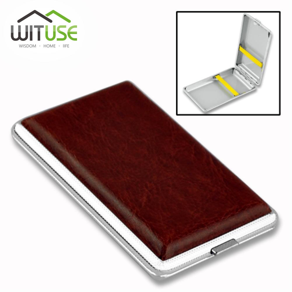 WITUSE PU Cigarette Case Box Can Hold 10 12 14 16 18 20PCS Retail New 2017 Classic Leather Alloy Metal Holder Cigars EG5798