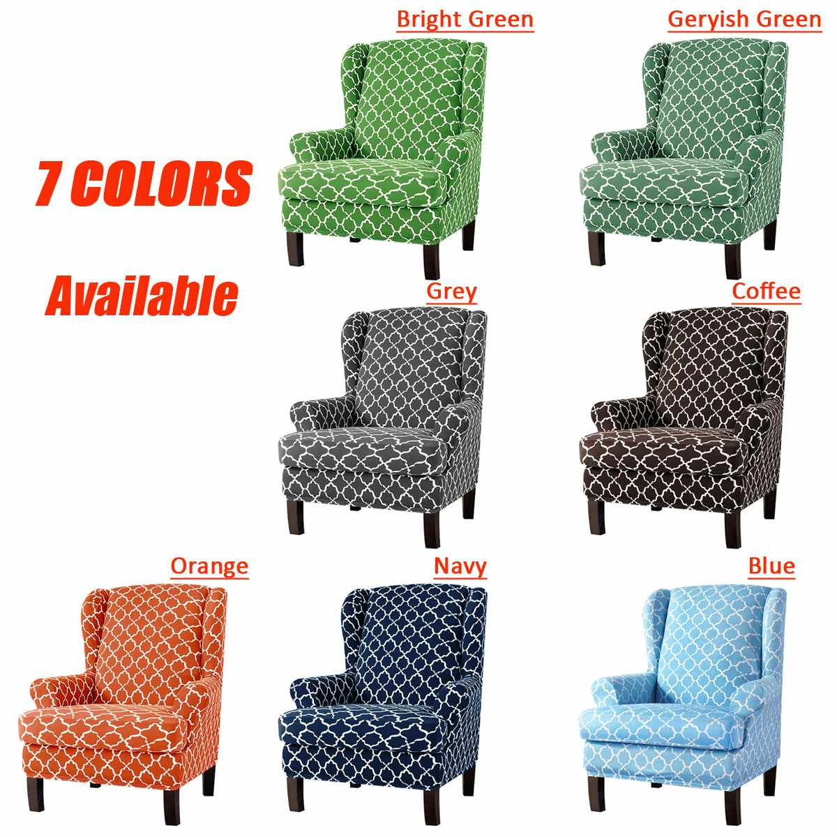 Wing Back Chair Cover Spandex Stretch Slipcovers For Office Chairs Stylish 2 Piece Set With Elastic Band