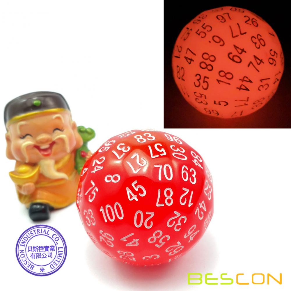 Cerise Red Luminous D100 Dice 2