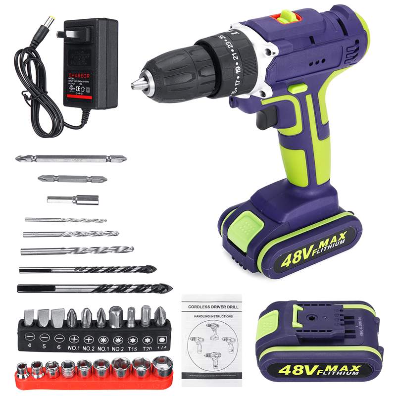 28Pcs/Set Upgrad 21V 3 In 1 Hammer Drill Cordless Double Speed Power Drills 50Nm 25+1 Torque LED Lighting Large Capacity Battery