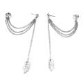 Vintage Earring Women Silver Gold Leaf Ear Cuff Earrings with Long Chain Jewelry Simple Leaf Tassel Ear Crawler Climber Stud