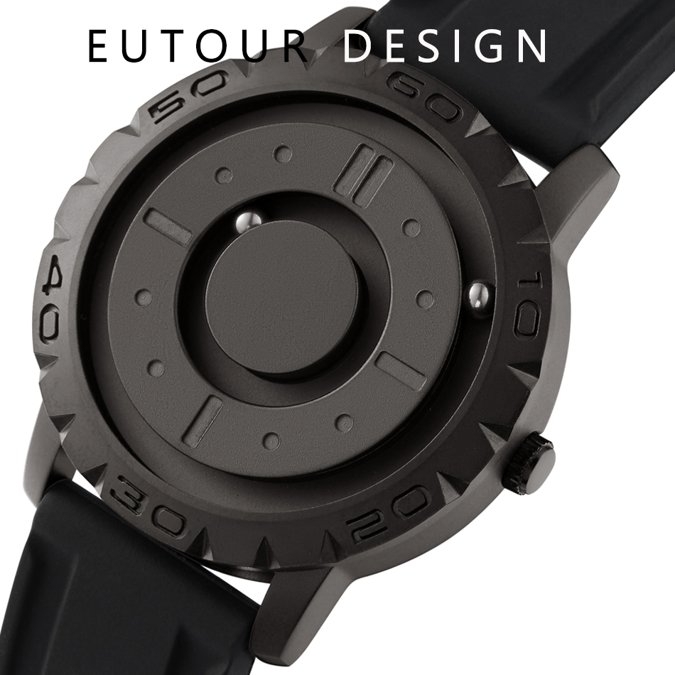 Eutour original brand new magnetic pointer free concept quartz watch men's watch fashion rubber strap