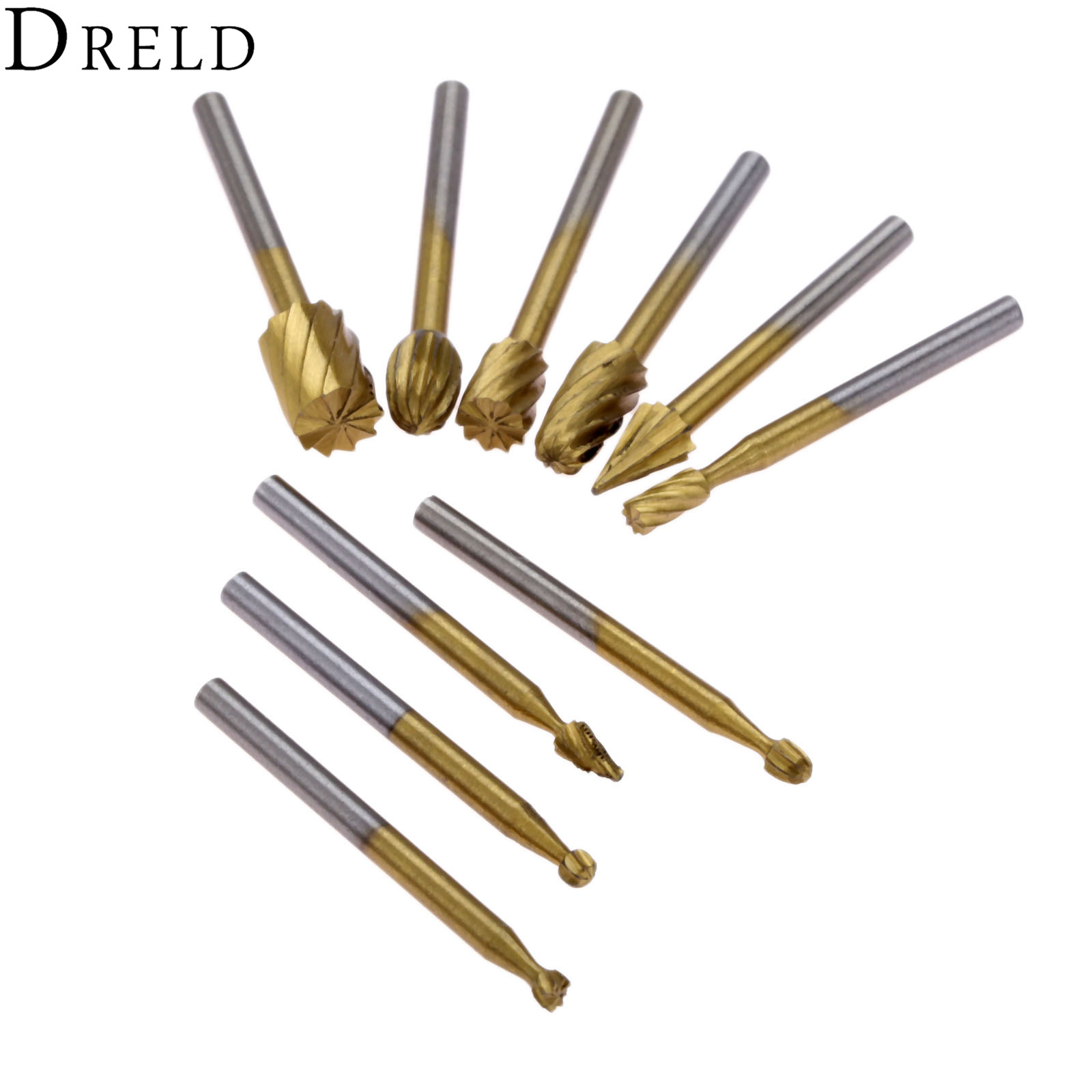 DRELD 10pcs HSS Wood Router Bits Burr File Grinding Engraving Milling Cutter For Dremel Rotary Tool 3mm Shank Woodwoking Tools