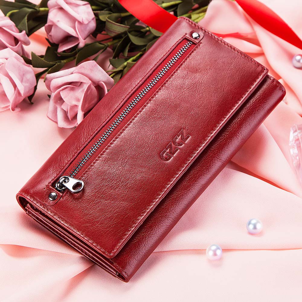 New Women's Wallets Cow Leather Long Cowhide Multiple Cards Holder Portomonee Clutch Female Purse Standard Wallets Girls