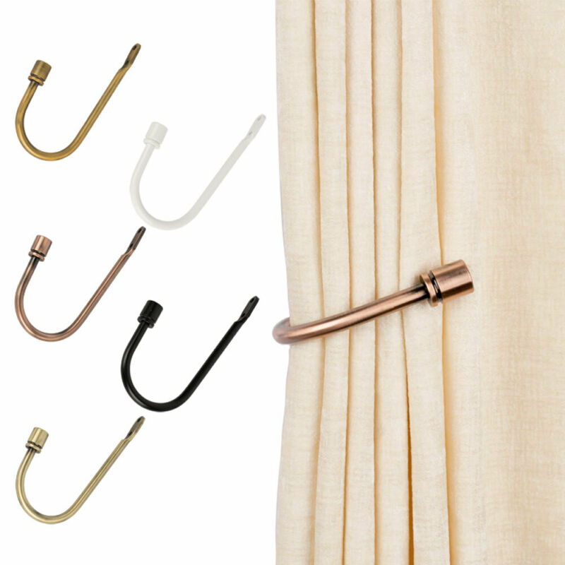 1Pcs Metal Curtain Tie Back Hold Backs U-shaped Curtain Wall Hook Black Silver Gold Holders With 2 Screws Curtain Hanging