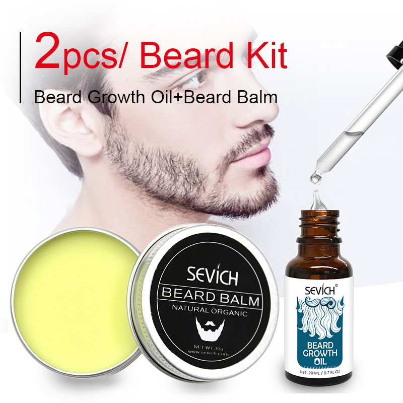 Sevich 2 pcs Beard Care Sets Natural Beard Growth Oil + Beard Balm For beard Smooth Styling Avoid Beard Hair Loss Products