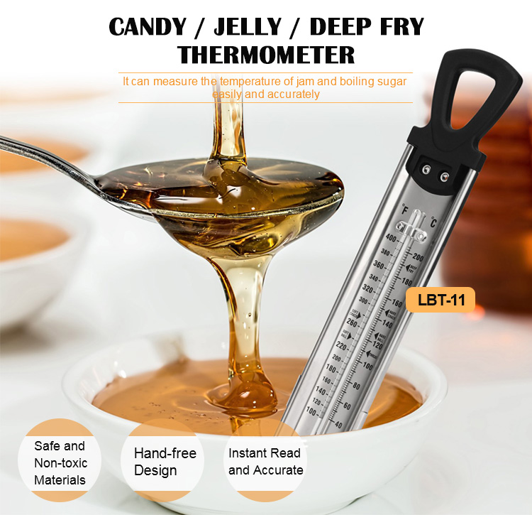 Stainless Steel 304 Deep Fry Candy Jam Cooking Glass Thermometer with Adjustable Clip