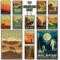 Vintage National Park Posters Kraft Paper Material Decoration Living Room Bar Cafe High Quality Wall Sticker