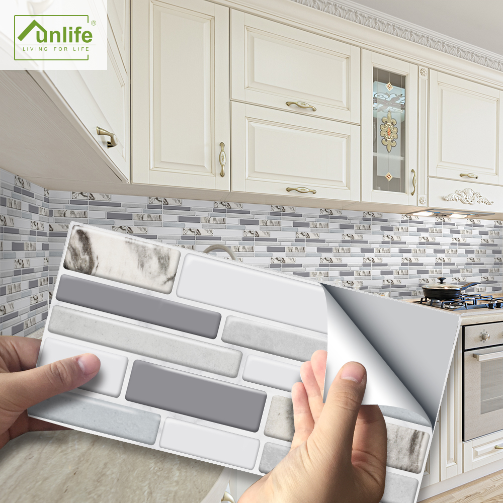 Funlife® 20X10cm Grey Marble Wall Sticker Oil Proof DIY Peel & Stick Tile Stickers for Floor Bathroom Kitchen Backsplash Wall
