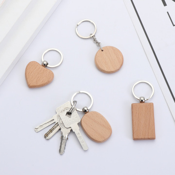 1Pc Blank Wooden Keychain Round Rectangle Wood Key Chains Key Tags Pendant Wood Key Chain Holder Keyrings DIY Engraving Key ID