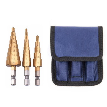 3pcs Hss Steel Titanium Step Drill Bits 3-12mm 4-12mm 4-20mm Step Cone Cutting Tools Steel Woodworking Wood Metal Drilling Set