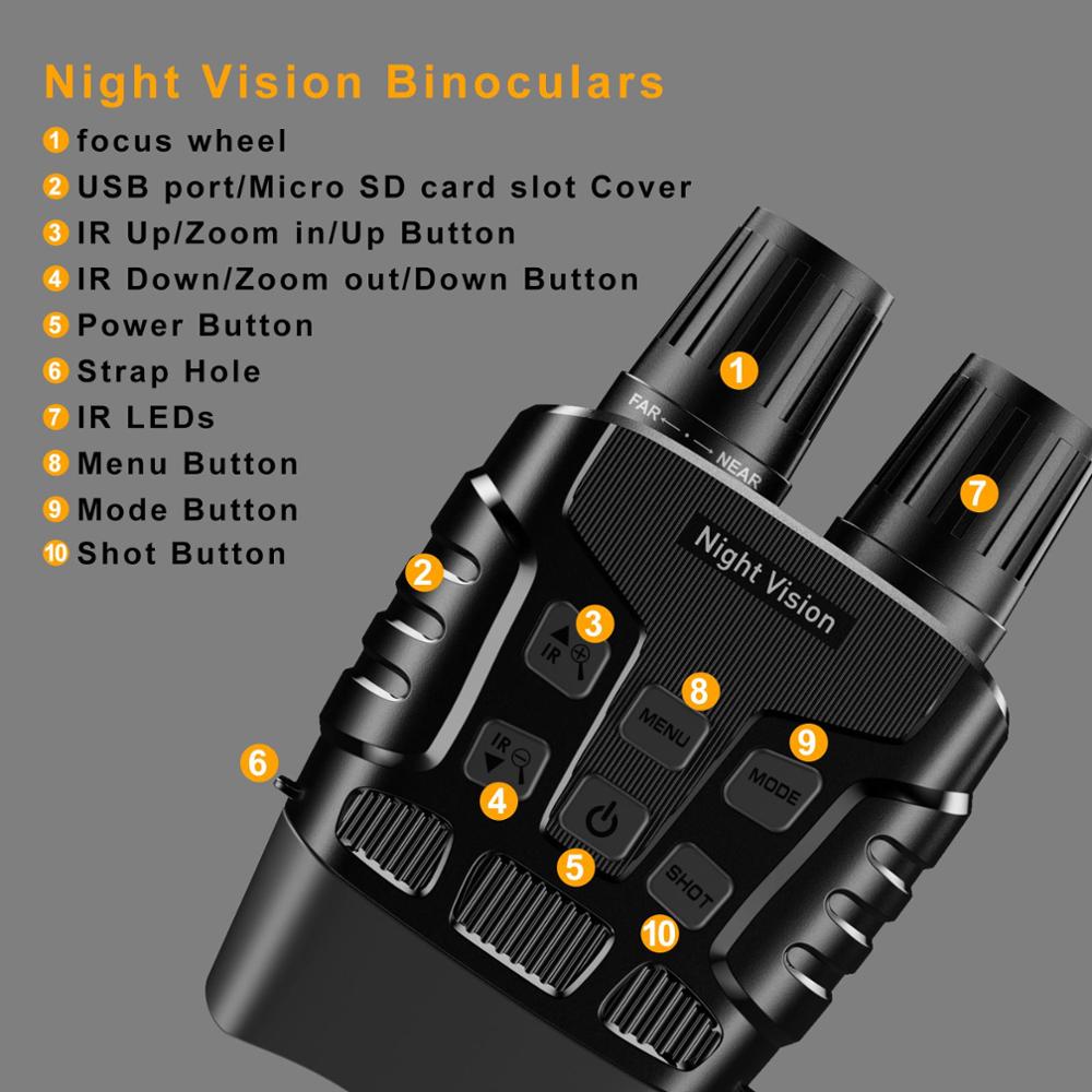 Night Vision Binoculars 300 Yards Digital IR Telescope Zoom Optics with 2.3' Screen Photos Video Recording Hunting Telescope