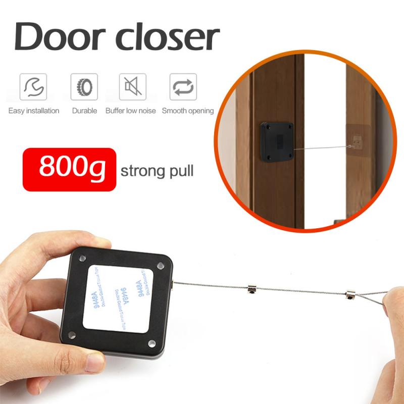 Punch-free Automatic Sensor Door Closer Multifunctional Automatic Door Closer With Drawstring 800g Pull Wire Rope Length 1.2m