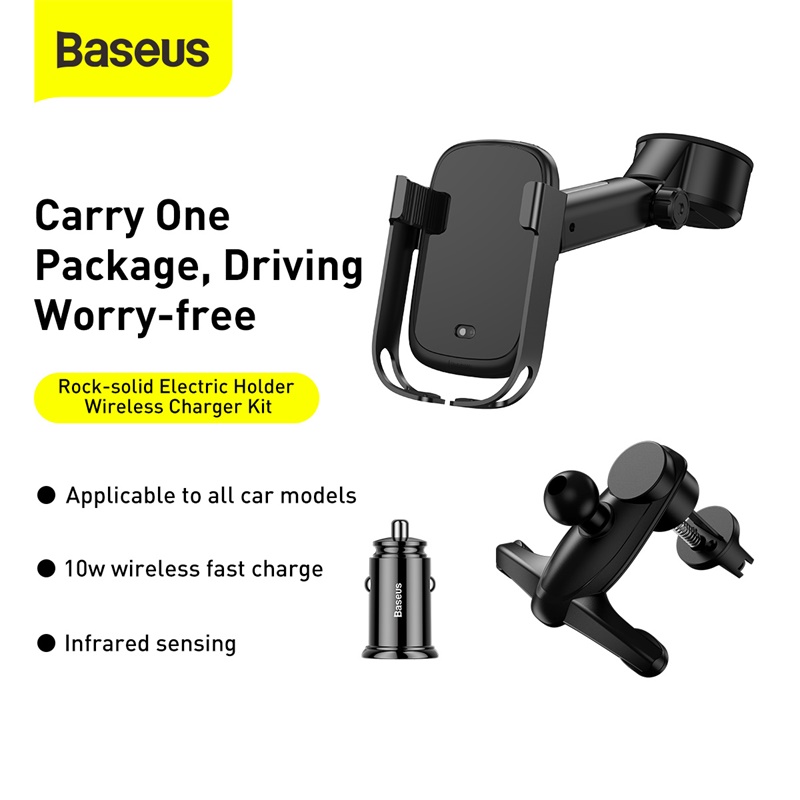 Baseus Car Phone Holder Wireless Charging Stand Electric Holder Wireless Charger Kit for HUAWEI P40 P30 For Samsung S20+/S10