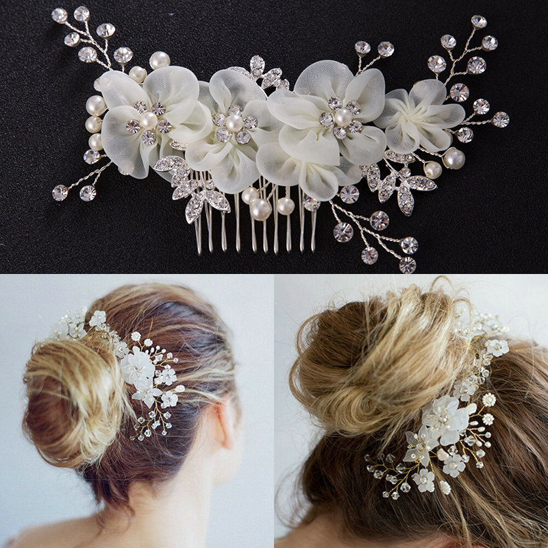 Bridesmaid Side Comb Wedding Party Bridal Jewelry Accessories Luxury Pearl Flower Crystal Hair Pins Clips Headwear