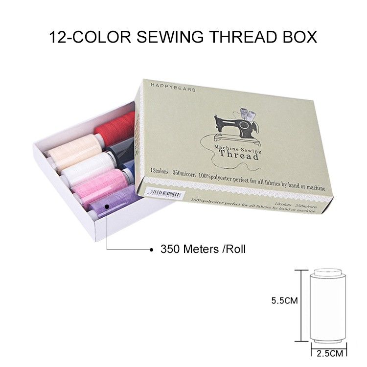 12 Colors Mixed 100% Cotton Yarn Sewing Thread Roll Machine Hand Embroidery 300 Meters/roll For Home Sewing Kit