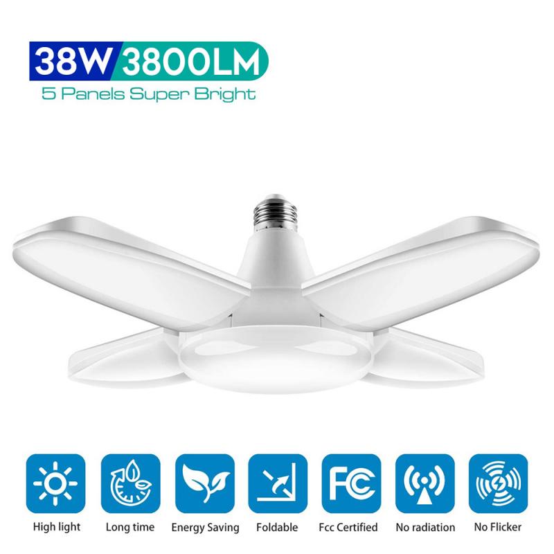 LED Bulb 38W E27 220V Home Energy Saving High Brightness Pendant Light Foldable Fan Blade LED Garage Light