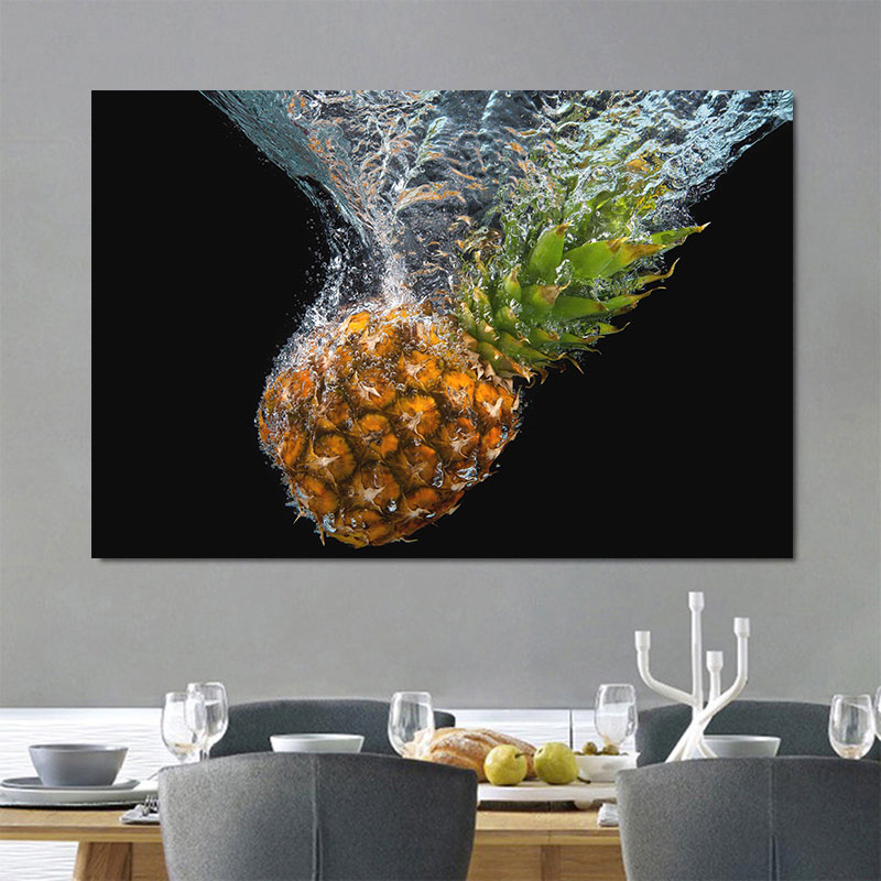 Kitchen Decor Canvas Painting Fresh Fruit in Water Pictures Strawberry Lemon Pineapple Wall Posters for Kitchen and Living Room