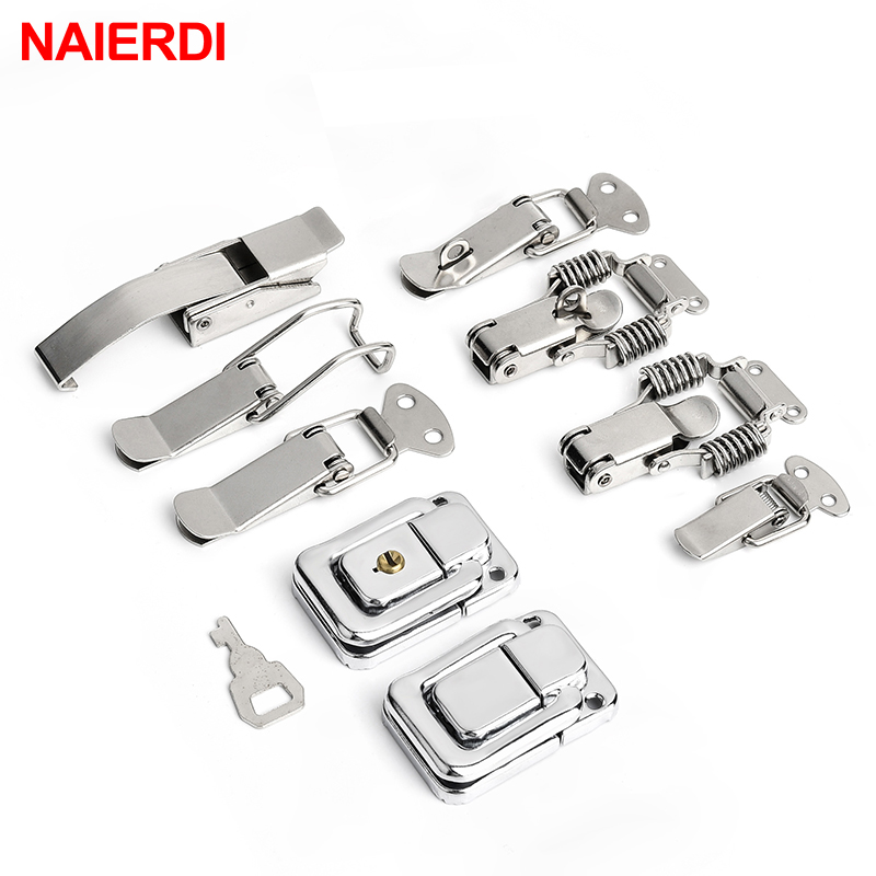 4PC NAIERDI-J105 Cabinet Box Locks Spring Loaded Latch Catch Toggle 27*63 Iron Hasps For Sliding Door Window Furniture Hardware