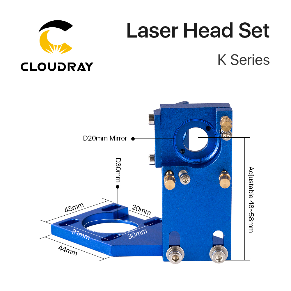 Cloudray K Series Blue Golden CO2 Laser Head Set with Lens Mirror for 2030 4060 K40 Laser Engraving Cutting Machine