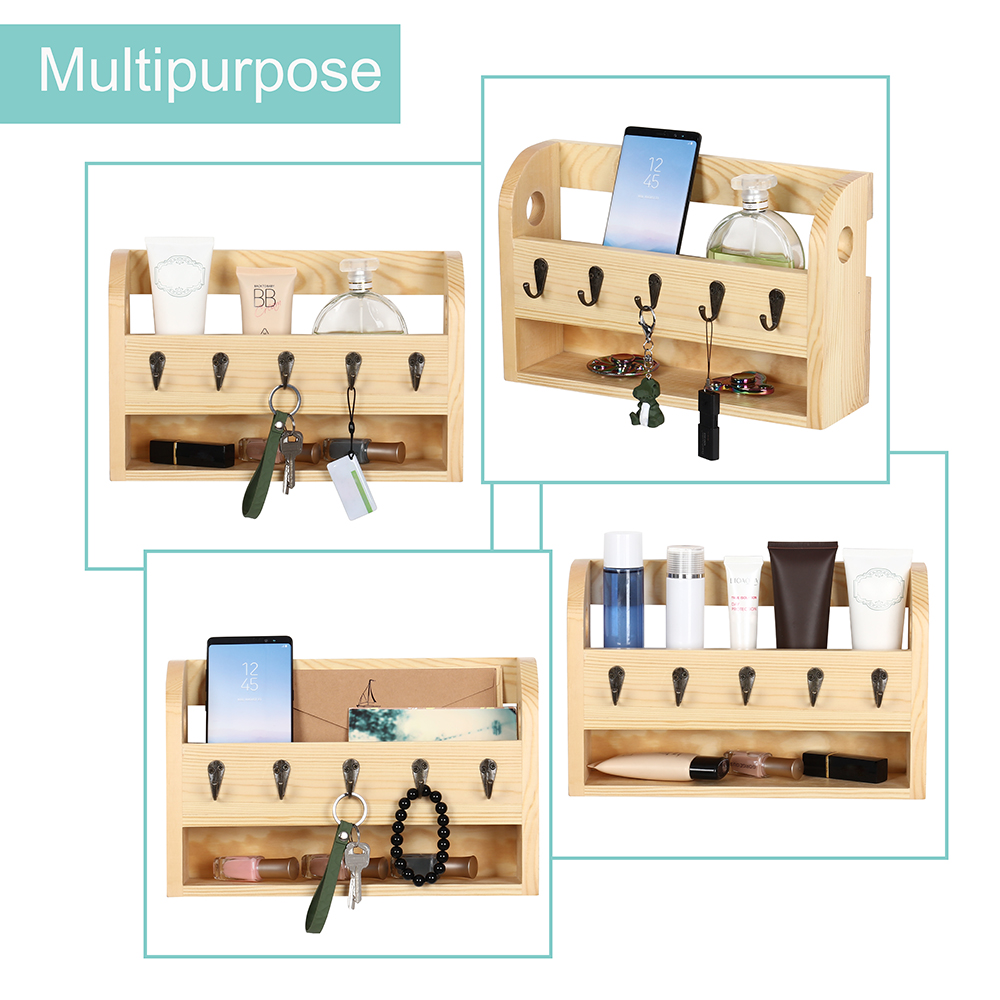 Vintage Wood Wall-Mounted Mail Organizer Key Holder