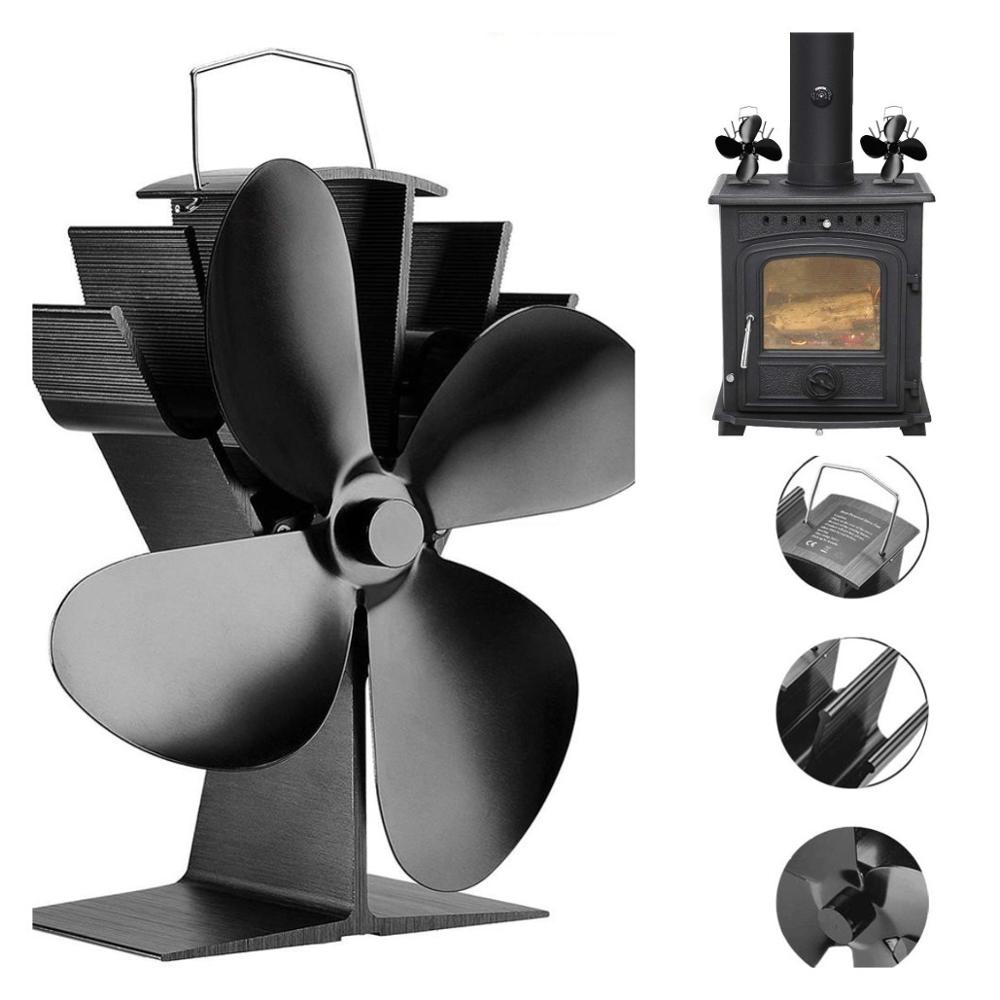 Home Aluminum Alloy 4 Blades Heat Powered Stove Fan Wood Log Burning Hanging Fireplace Blower Family Heat Powered Stove Fan