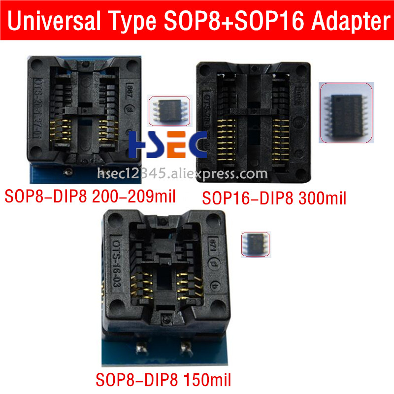 3pcs sop8 sop16 to dip8 Adapter IC Socket for CH341A EZP2010/2013/2019 RT809H/RT809F minipro TL866CS/A TL866II Plus Programmer