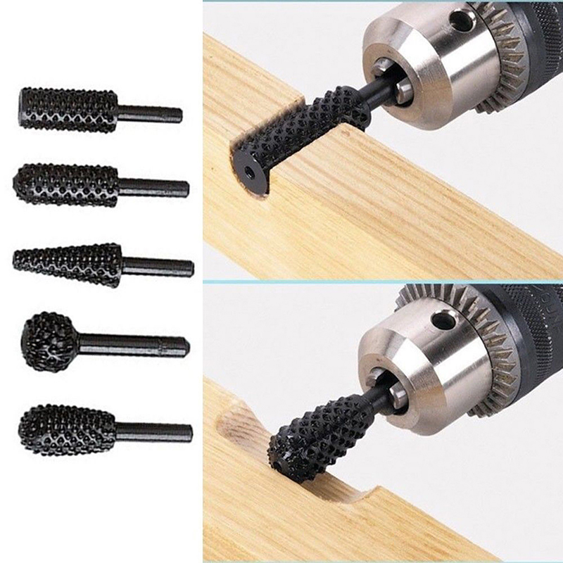 5pcs / 6pcs Rasp File Drill Bits Rasp Set Drill Grinder Drill Rasp For Woodworking Carving Tool 1/4" Round Shank Rotary Burr Set