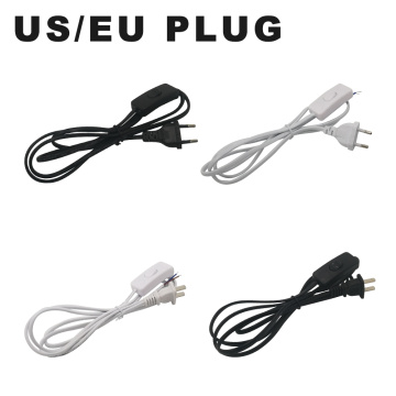 1.8m AC Power Cord White Black Line with On/Off Switch Button Cables Wire Two-pin US Plug Cable Extension Cords EU Type Adapter