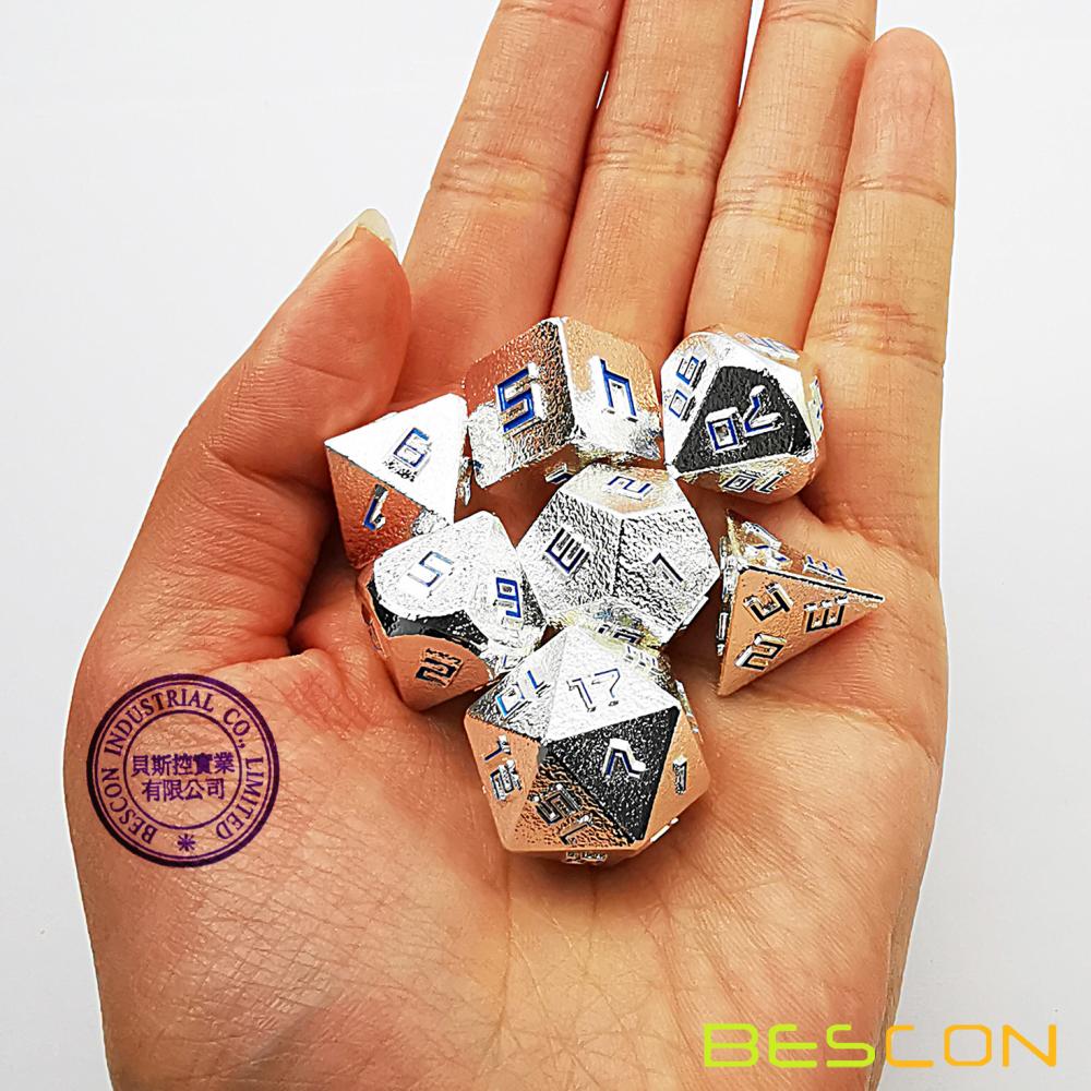 Bescon Shiny Silver-Ore Lode Solid Metal Dice Set, Raw Metal Polyhedral D&D RPG 7-Dice Set