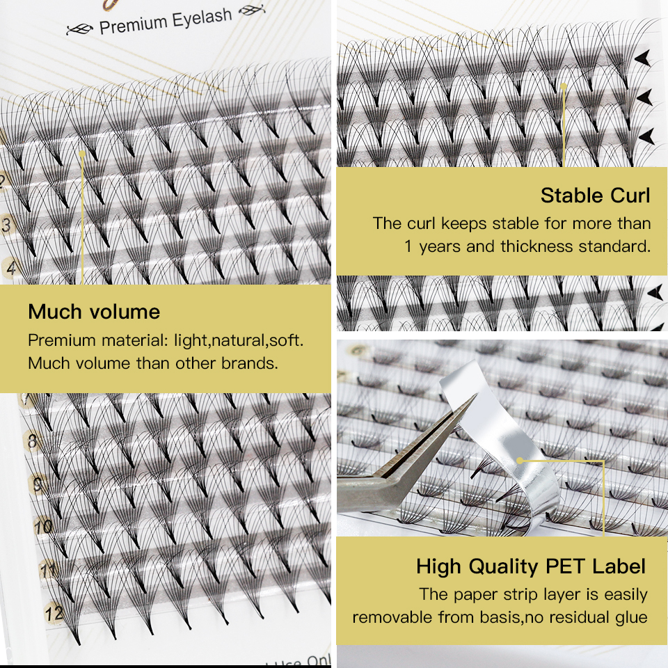 AGUUD 0.05 Sharp Pointy Stem Premade Lashes 3D/5D/6D/8D/10D/12D/14D Pre Made Russian Volume Fan Eyelash Extension Narrow Base