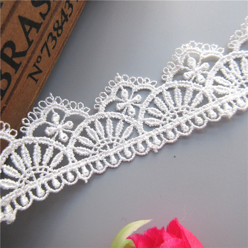 2 yard White Polyester Flower Embroidered Lace Trim Ribbon Fabric Handmade DIY For Garment Sewing Supplies Craft Decoration