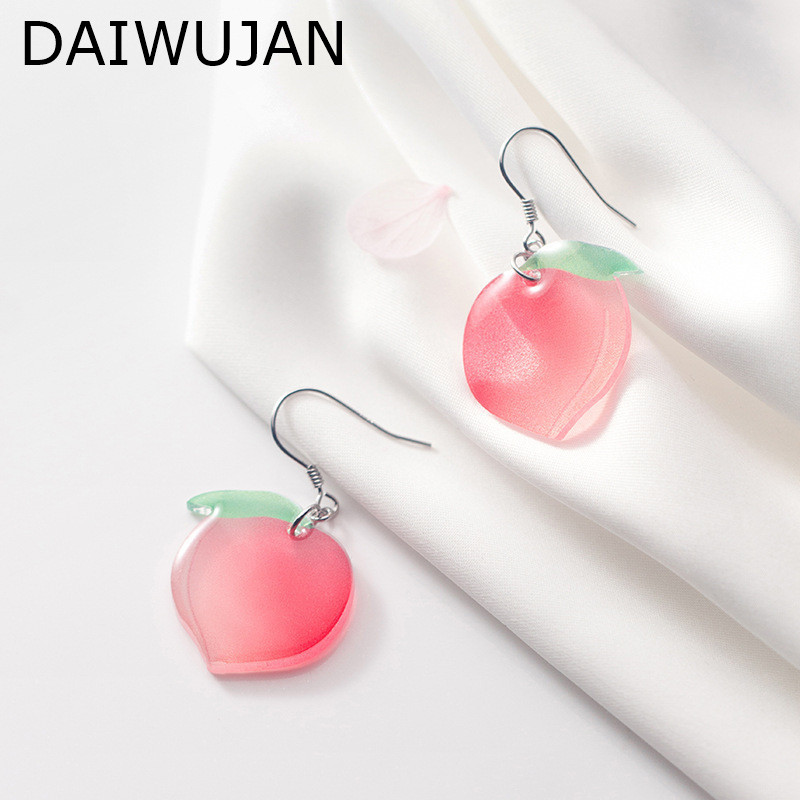 DAIWUJAN 2020 Sweet 925 Sterling Silver Summer Peach Drop Earrings For Women Girl Small Fresh Fruit Dangle Earrings Cute Jewelry