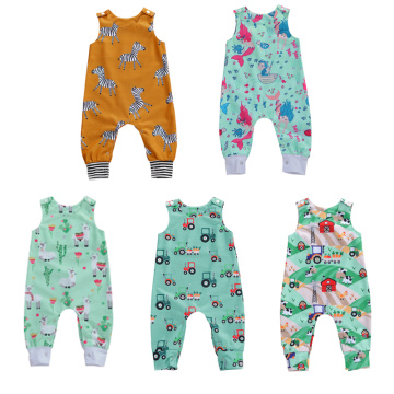 0-3Y Newborn Infant Baby Girls Boys Romper Cartoon Print Sleeveless Cotton Jumpsuits 5 Colors