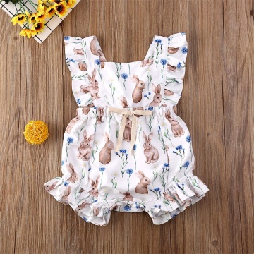 2020 Newborn Infant Baby Girl Rabbit Printed Romper Ruflles Playsuit Sunsuit Clothing