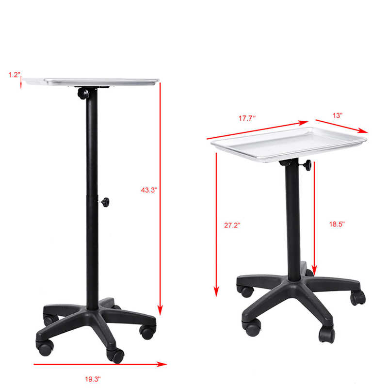 Aluminium Hair Salon Instrument Tray Adjustable Height Trolley Beauty Tools no Cup for Professional Salon Barber Shop Accessory