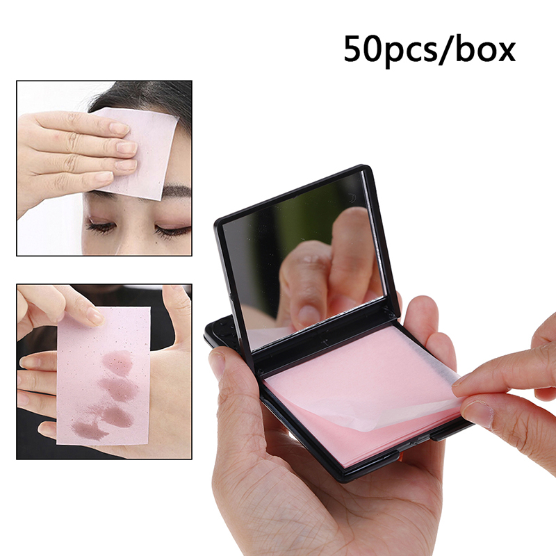 50pcs/pack Portable Facial Absorbent Paper Matting Tissue With Mirro Oil Control Wipes Absorbing Sheet Matcha Oily Face Blotting