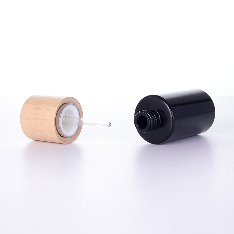 Black Glass Serum Bottle With Bamboo Lid3 Jpg