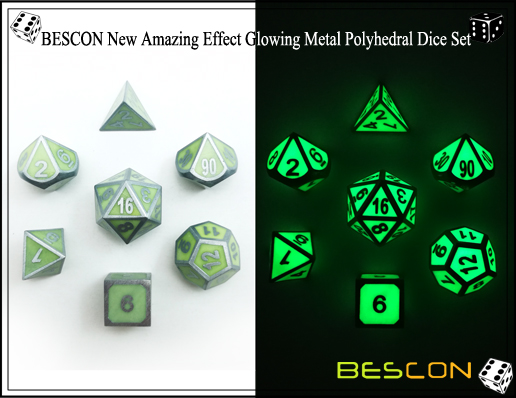 BESCON New Amazing Effect Glowing in the Dark Metal Polyhedral Role Playing RPG Game Dice Set of 7-4