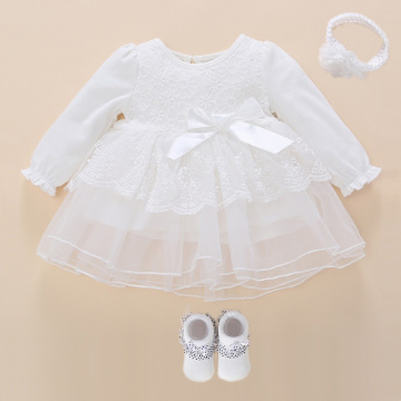 White Christening Dress For Baby Girl Long Sleeve Snow White Baby Dress Baby Baptism Dress Princess White Christening Dresses