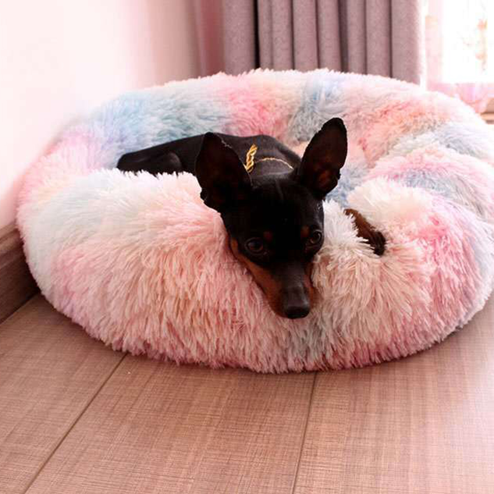 Round Plush Cat Bed House Dog Mat Winter Warm Sleeping Cats Nest Soft Long Plush Dog Basket Pet Cushion Portable Pets Supplies