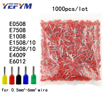 Tube Insulating Terminals Wire Crimp Connector Insulated Cable 1000pcs/lot E0508 E7508 E1008 E1508/10 E2508/10 E4009 E6012