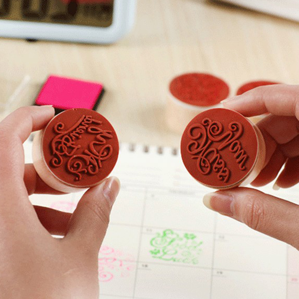 DIY Round Shape Greeting Words Wood Rubber Seal Scrapbooking Stamper Floral Pattern Seal