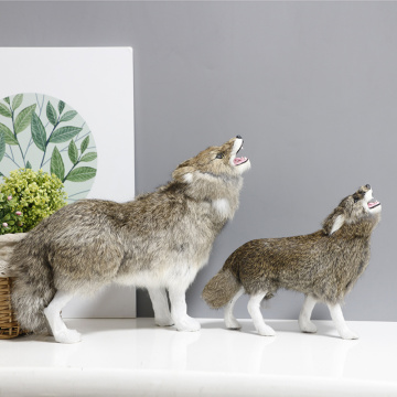 Simulation wolf animal model toy fur plush crafts big bad wolf specimen ornaments photography props children's cognition